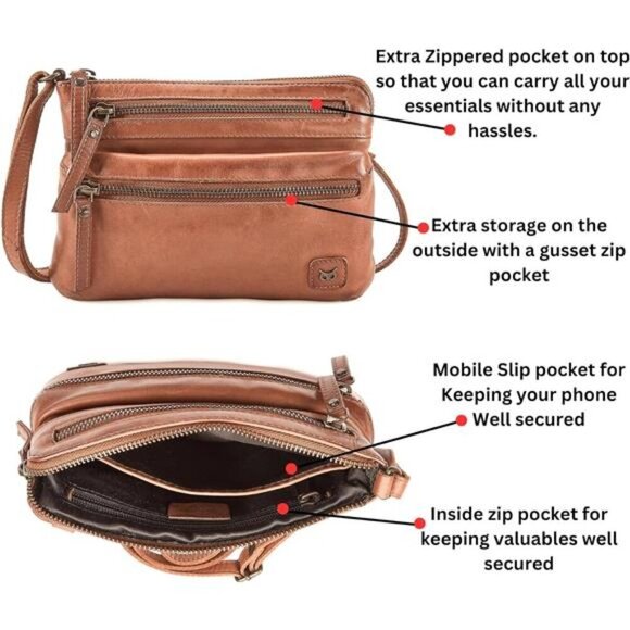 Small Crossbody Sling Bag Real Leather Purse for Women Crossover Trendy Shoulder - Picture 3 of 8